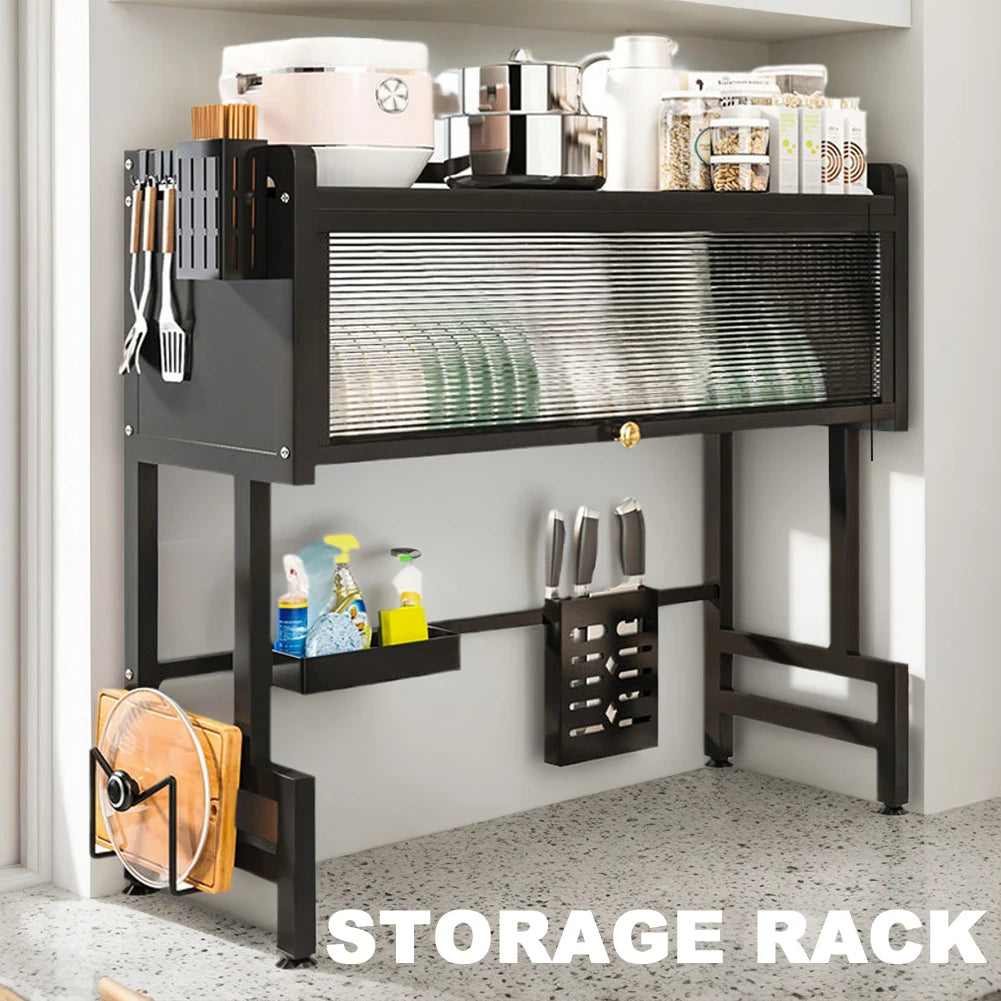 Kitchen Drain Shelf Steel Multi Organizer Cabinet Multi-Functional Kitchen Storage Rack Large Over The Sink Dish Rack with Cover