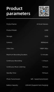 AI Smart Camera Glasses 6K HD 800W pixel Shooting Camera Photo Video Voice Call Translation Waterproof Bluetooth AI Glasses
