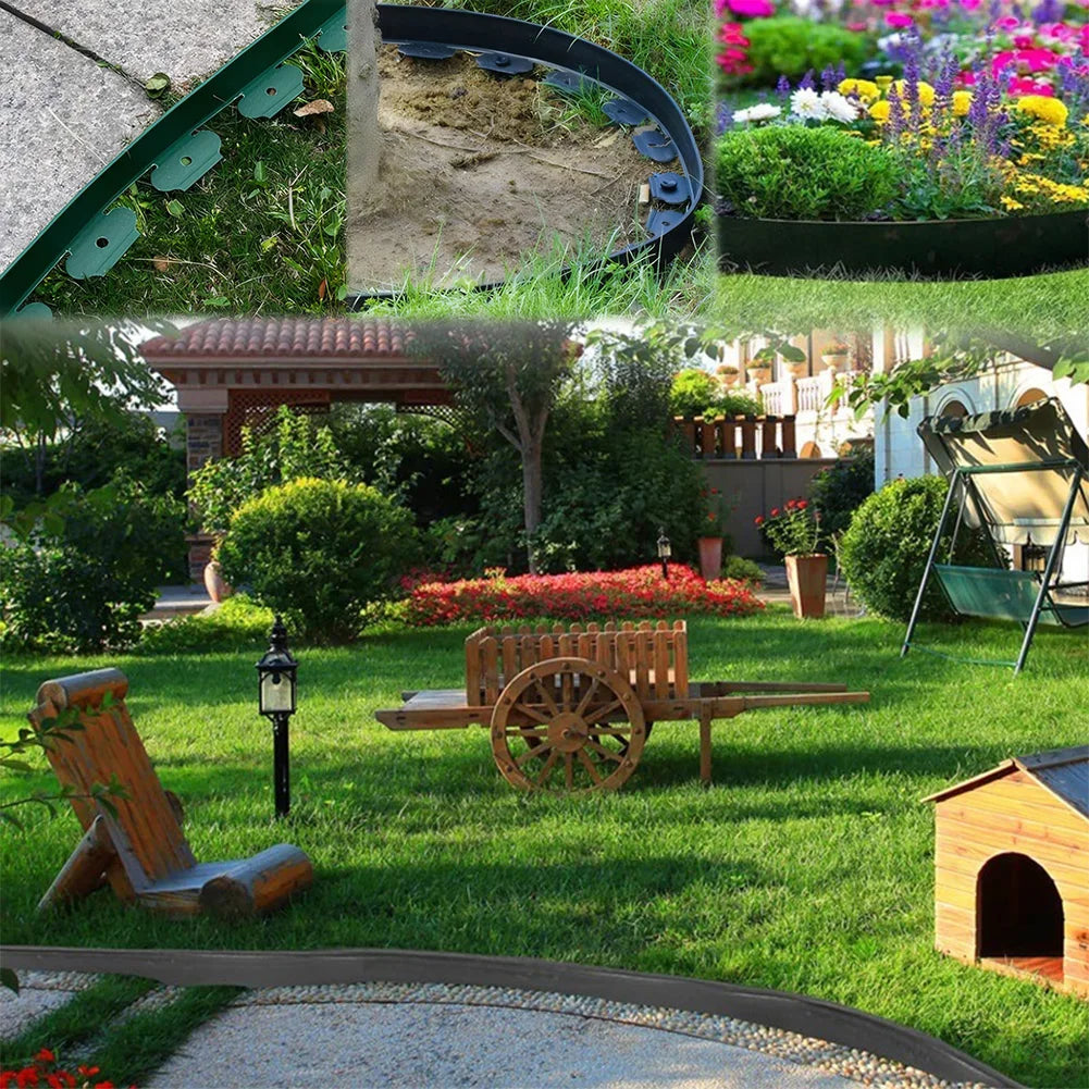 10M Landscape Edging Kit Fixed Garden Barrier Lawn Grass Plastic Edging Border Edging Garden Edging Coil for Lawn Yard Pathway