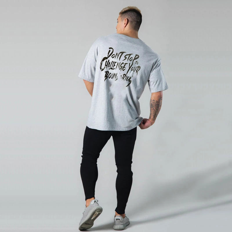 Gym Fitness Shirt Men Running Sport Loose T-shirt Short Sleeve Cotton Tee Tops Summer Male Bodybuilding Training Workout Apparel