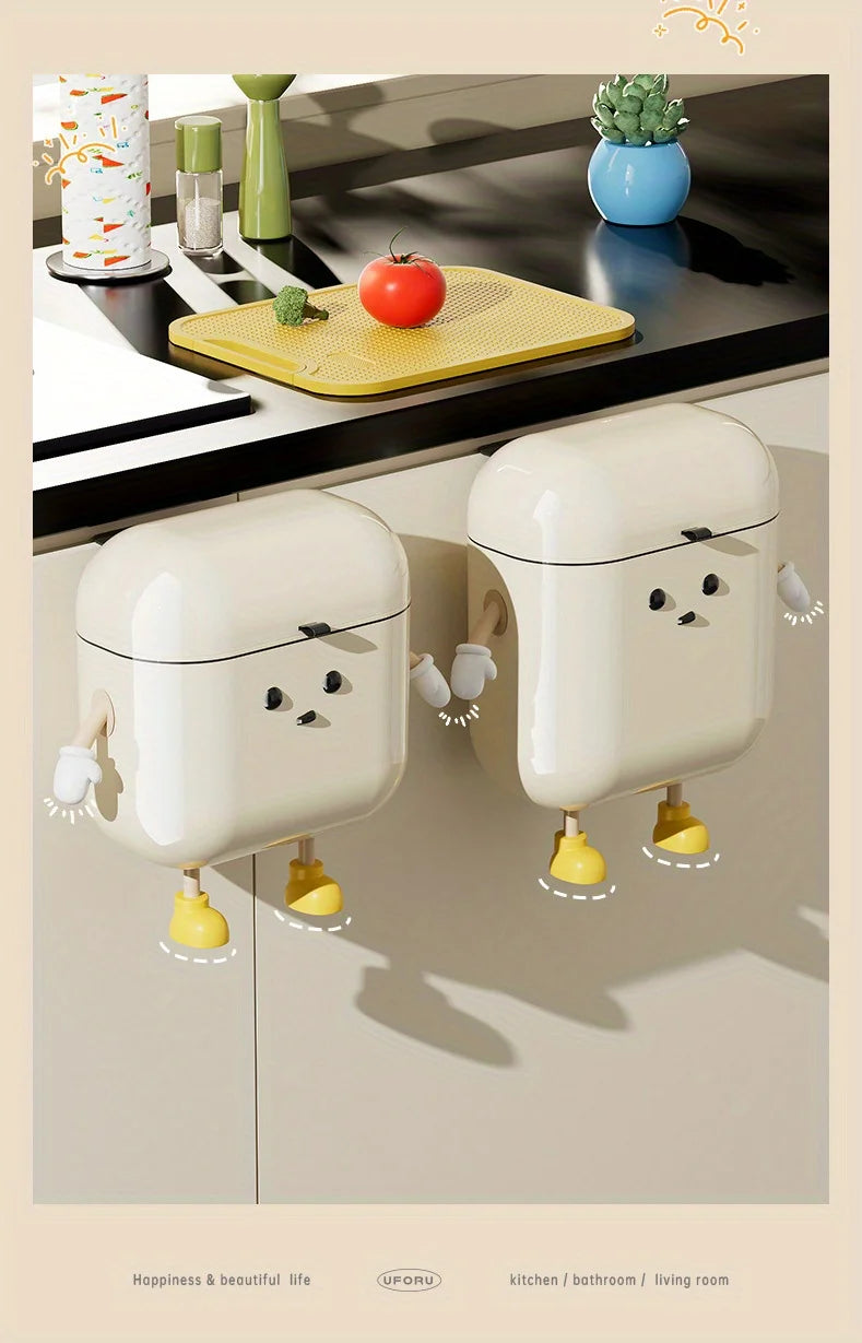 Kitchen trash can with lid, wall-mounted, no drilling, home toilet, no bending, high-appearance, hygienic bucket