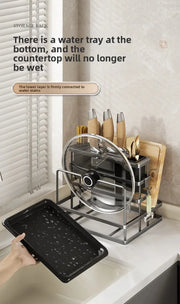 Kitchen Knife Holder Wall Mounted Multifunctional Storage Rack Countertop Cutting Board Rack Cage Tool Storage Rack