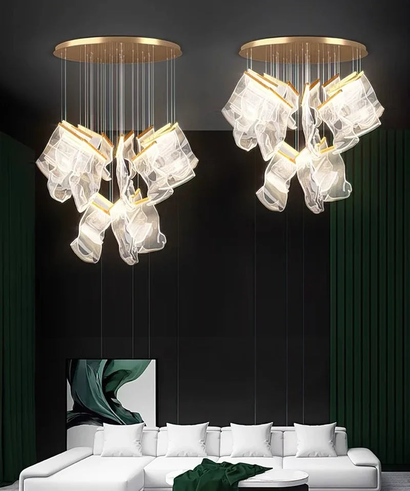 2025 New Smart LED Chandelier APP Control Modern Stair Light Living Room Luxury Ceiling Lamp Dimmable for Bedroom Decoration
