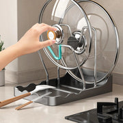 Kitchen Pot Lid Rack No Drill Pot Lid Organizer Kitchen Space Saving Countertop Organizer Rack with Drainage Tray Easy to Clean