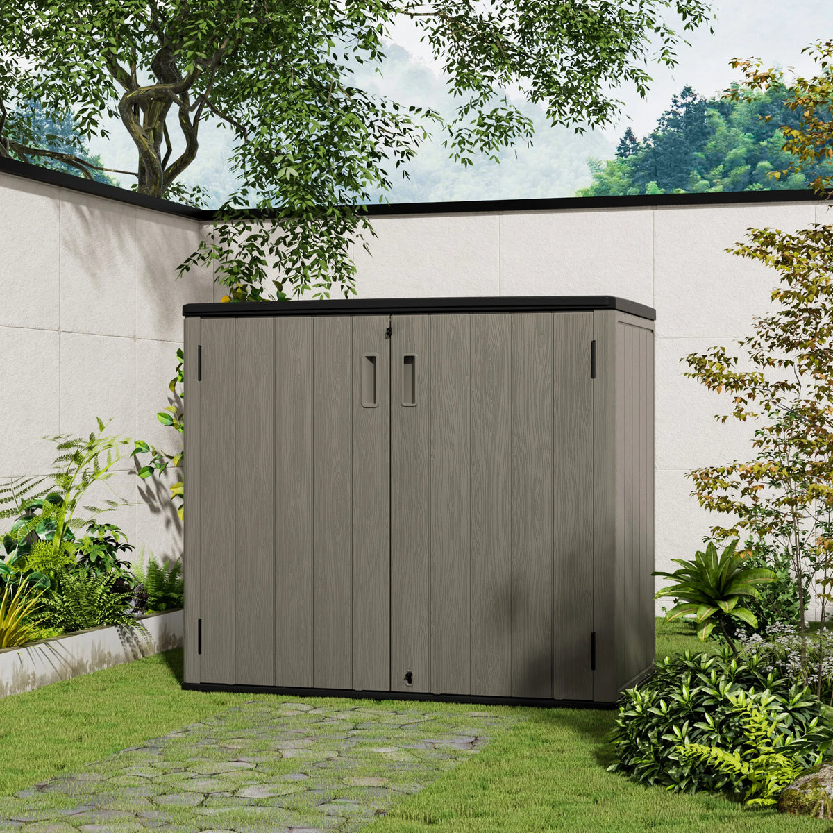 Prefabricated Plastic Outdoor Gardening Workshop Tool Horizontal Storage Shed