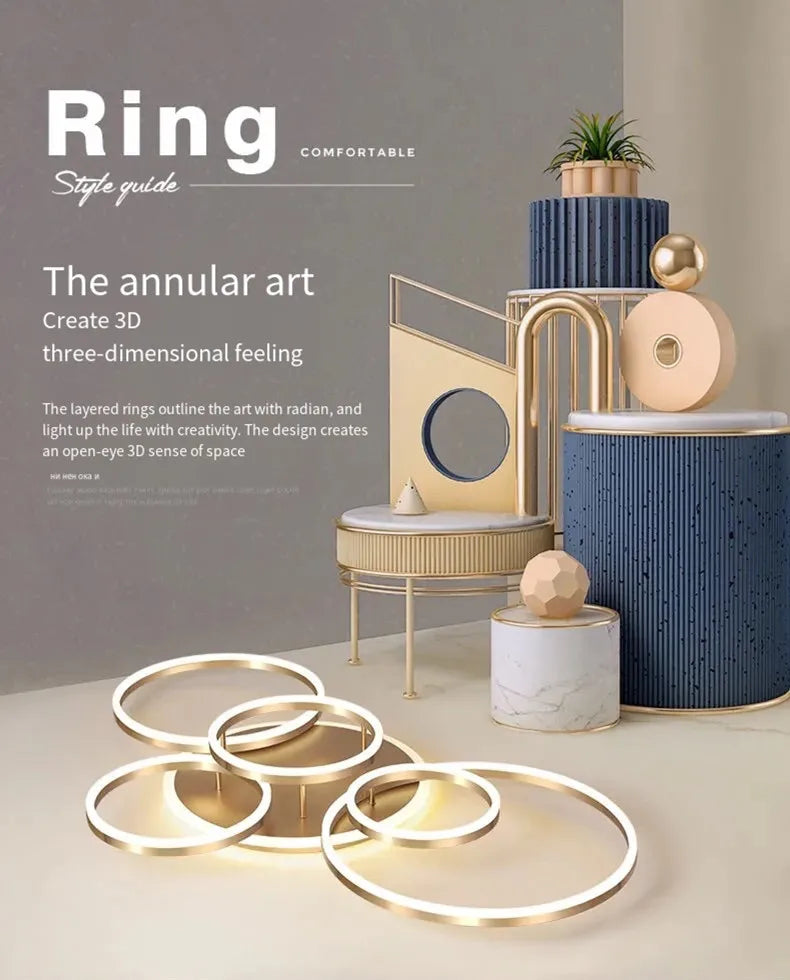 Smart Home Modern Round Design LED Ceiling Chandelier For Living Room Restaurant Bedroom Circle Rings Lighting Fixture Luminaire