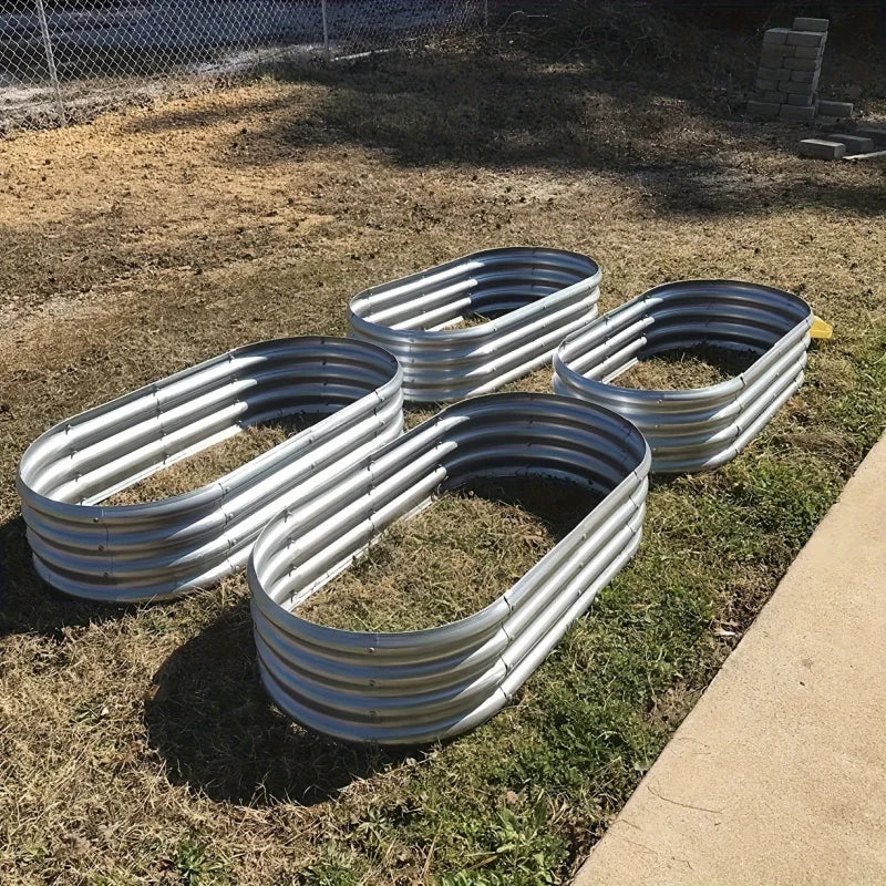 [Galvanized Raised Garden Bed] 1-Pack Land Guard Galvanized Raised Garden Bed Kit - Oval Large Metal Planter Garden Boxes for