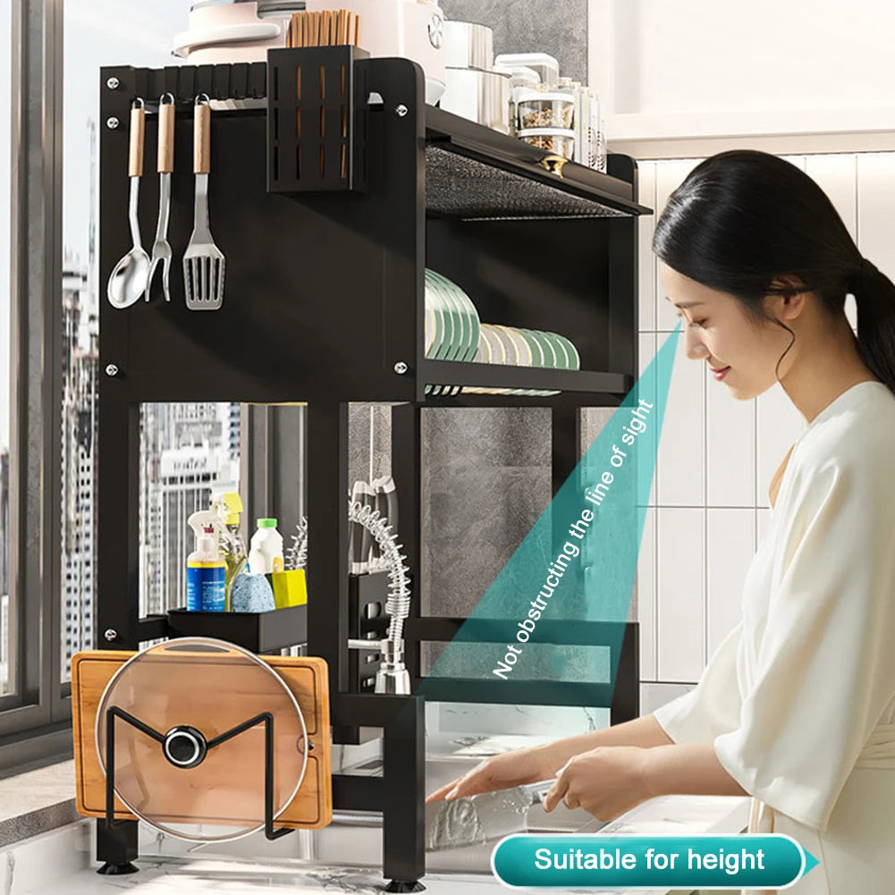 Kitchen Drain Shelf Steel Multi Organizer Cabinet Multi-Functional Kitchen Storage Rack Large Over The Sink Dish Rack with Cover