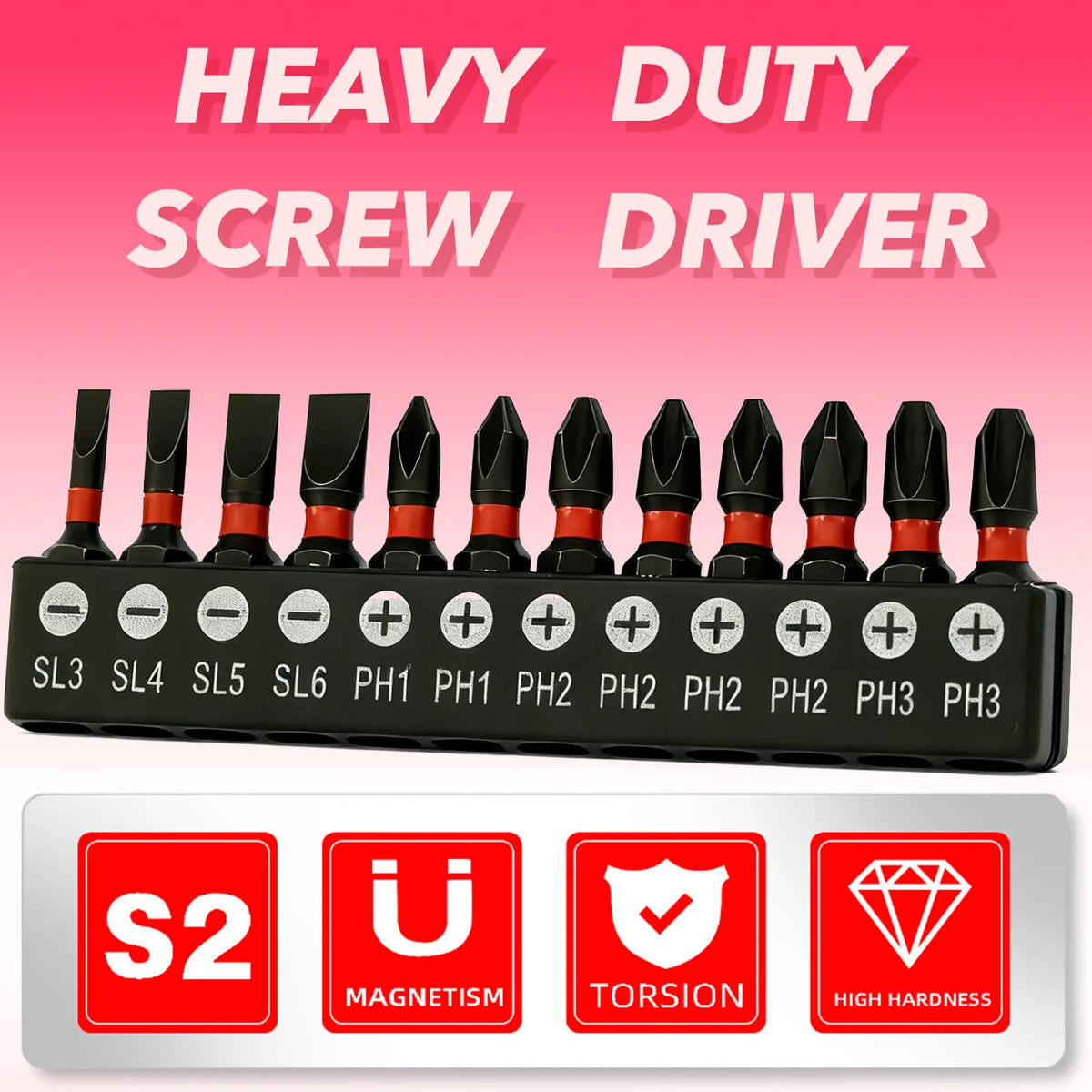 24 Pcs 25/50mm S2 Industrial Steel, Rust-Resistant, Impact-Resistant, Flathead and Phillips Screwdriver Set with Base, Complete Range of Models, with Hook, Easy to Carry