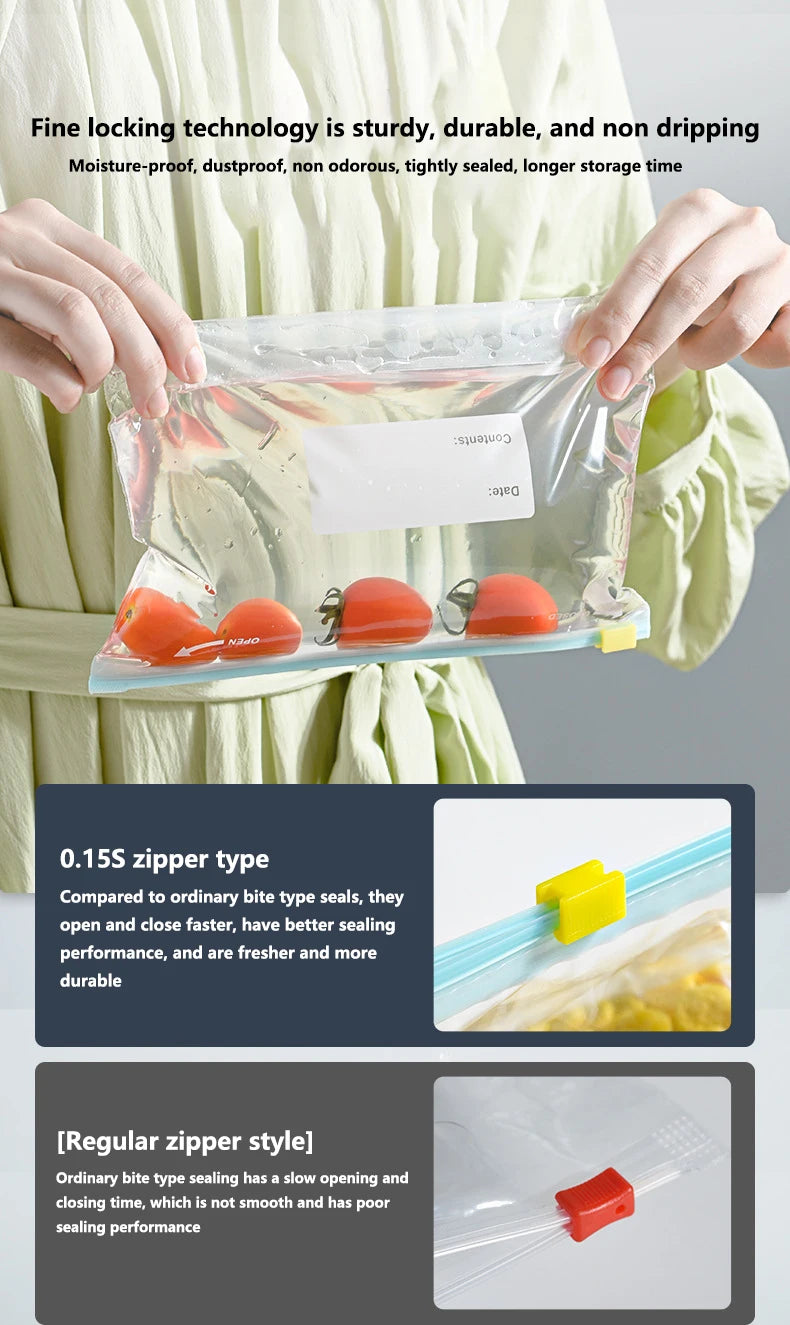 Reusable Storage Bags, Zipper Lock Bags, Food Grade Transparent Storage Bags