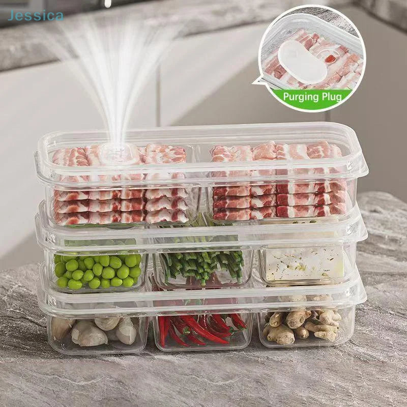 ♥Stackable Food Storage Boxes, Airtight Vegetable/Fruit Keepers for Kitchen Prep & Refrigerator Organization
