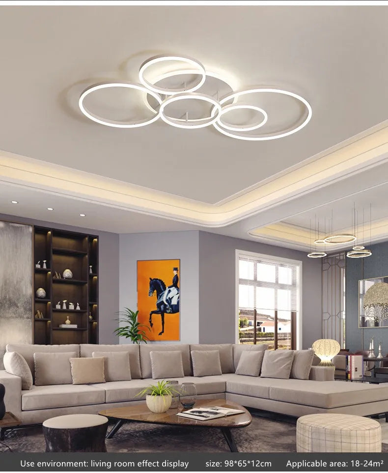 Smart Home Modern Round Design LED Ceiling Chandelier For Living Room Restaurant Bedroom Circle Rings Lighting Fixture Luminaire