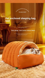 Semi-Enclosed Cat Bed Winter Warm Cat Cave Bed Washable Cat House Non-Slip Warm Waterproof Bottom for Indoor Cats Anti-Anxiety